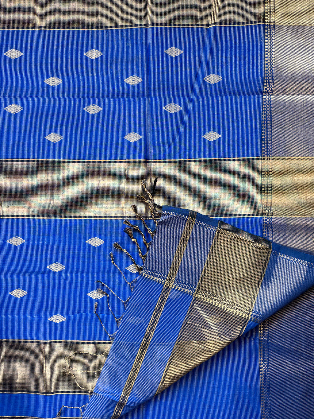 Electric Blue Tissue Silk Maheshwari Handloom Saree