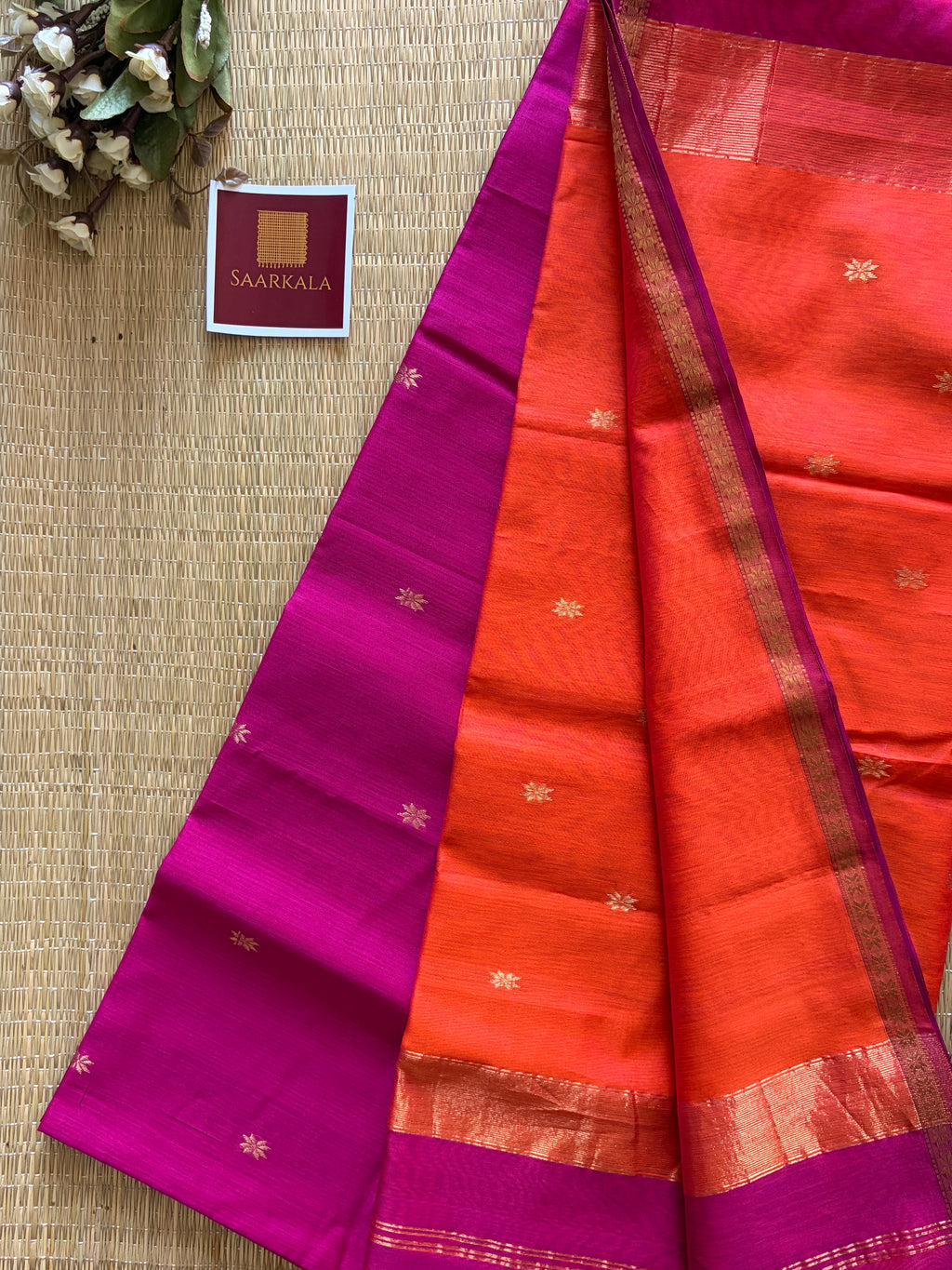 Magenta Pink Rani Maheshwari Handloom Silk Cotton Saree