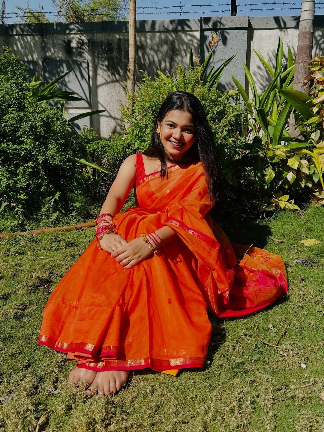 Sayali Orange Pink Chameli Maheshwari Handloom Saree