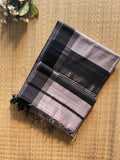 Leher soft white black Maheshwari silk and cotton Saree