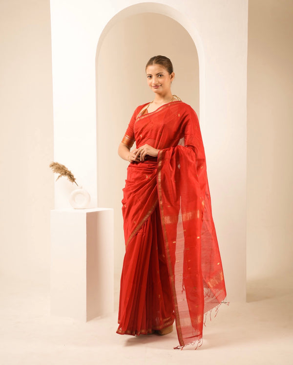 Chameli Red Maheshwari Handloom Saree