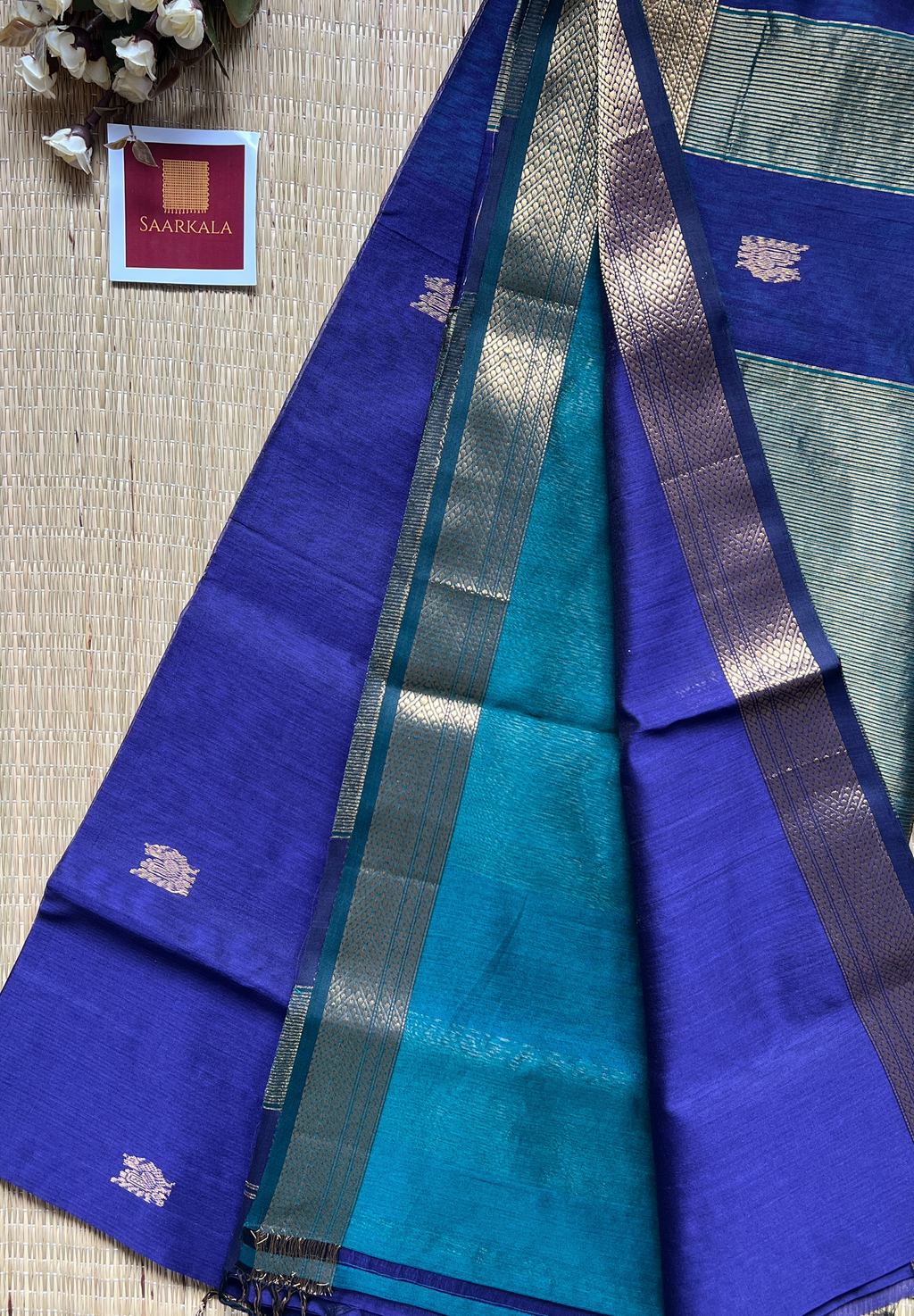 Morni Royal Blue Maheshwari Handloom Silk Cotton Saree