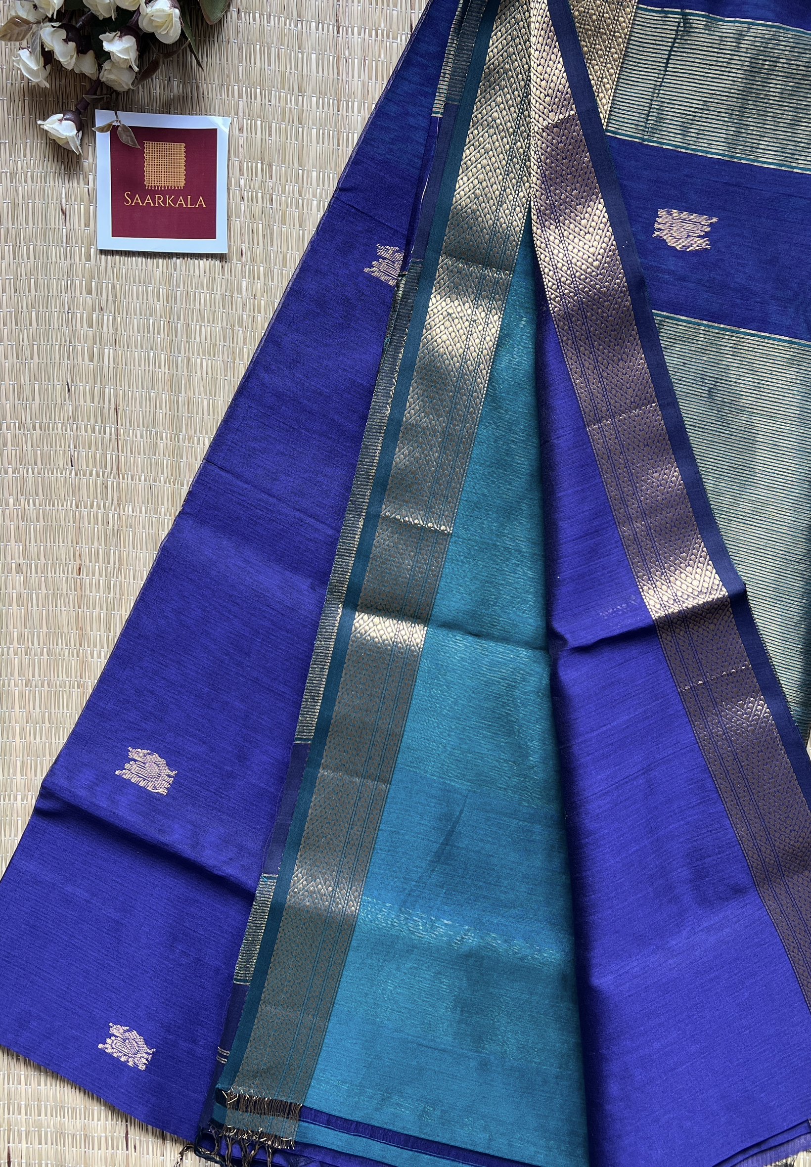 Morni Royal Blue Maheshwari Handloom Silk Cotton Saree