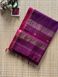 Dual Shaded Pink Purple Maheshwari Handwoven Saree with Gold Zari Border
