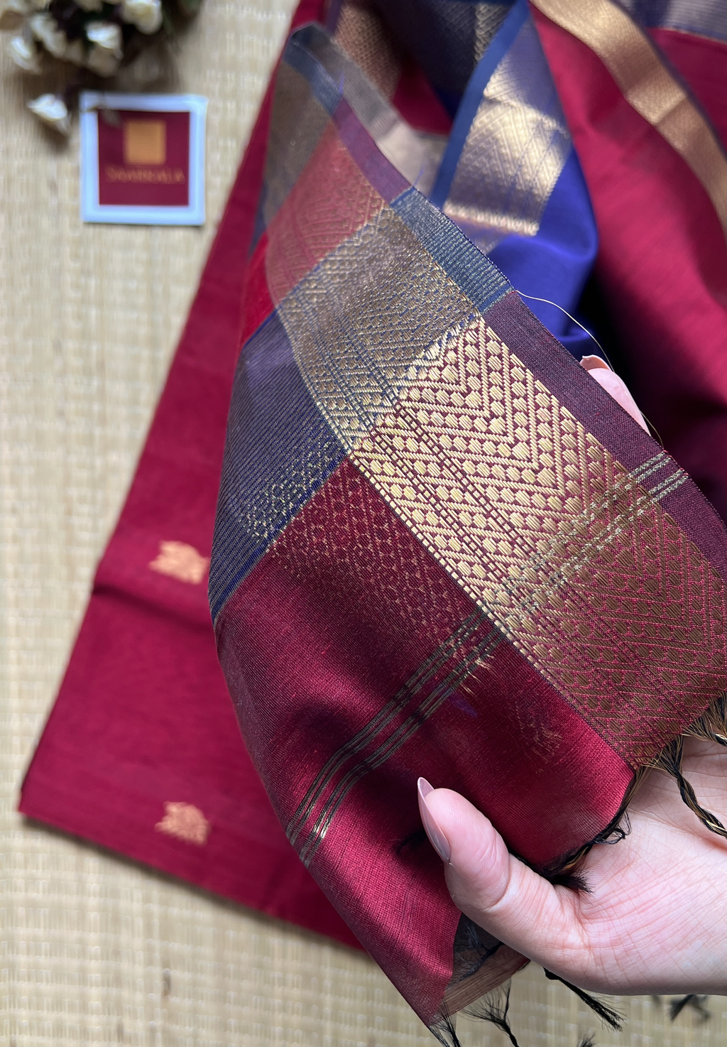 Morni Red Maheshwari Handloom Silk Cotton Saree