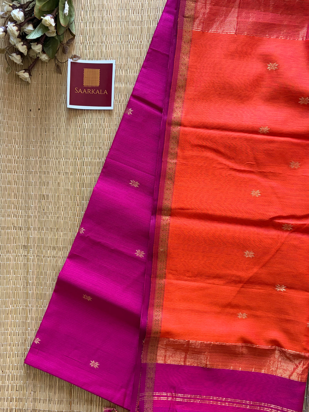 Magenta Pink Rani Maheshwari Handloom Silk Cotton Saree