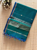 Peacock Green Dual Shaded Maheshwari Handwoven Saree with Gold Zari Border