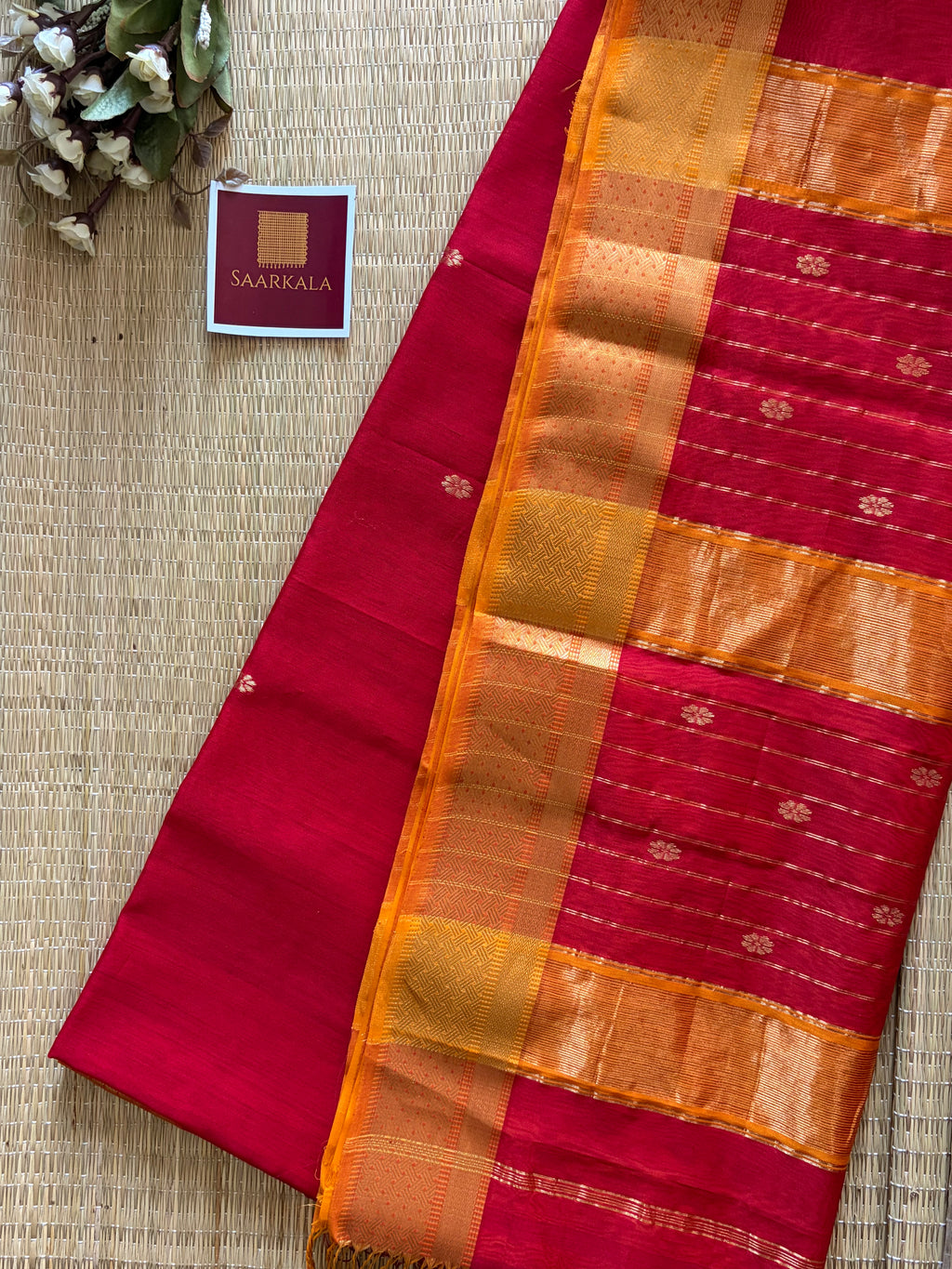 Crimson Red Maheshwari Handloom Silk Cotton Saree