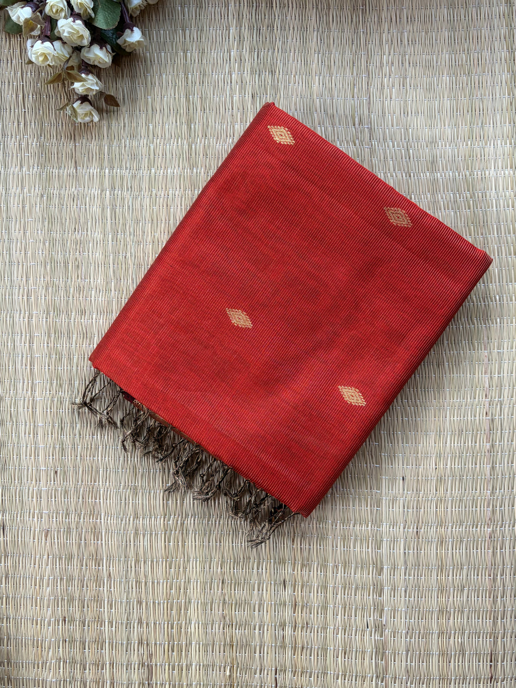Red Tissue Silk Maheshwari Handloom Saree