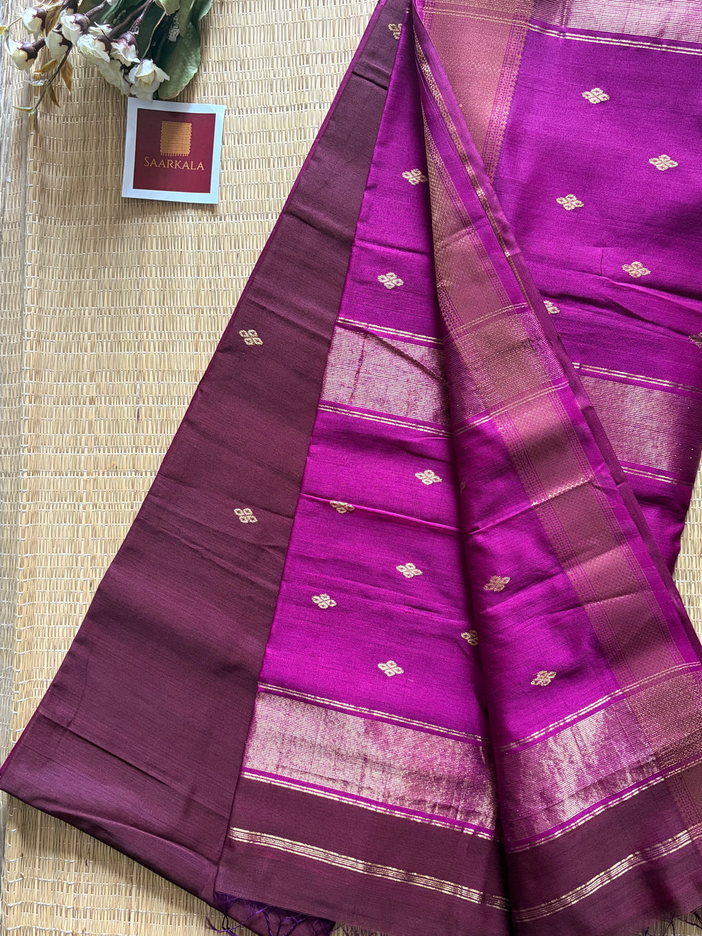 Diamond Deep wine and Magenta Maheshwari Handloom Saree