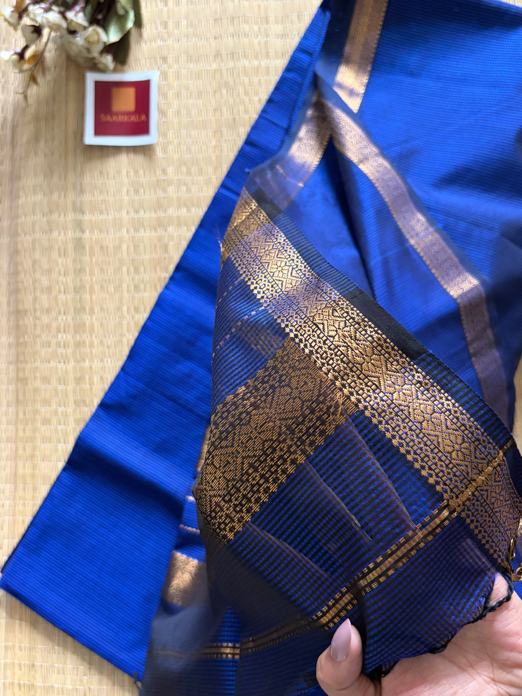 Garbh Reshmi Blue Maheshwari Handloom Saree