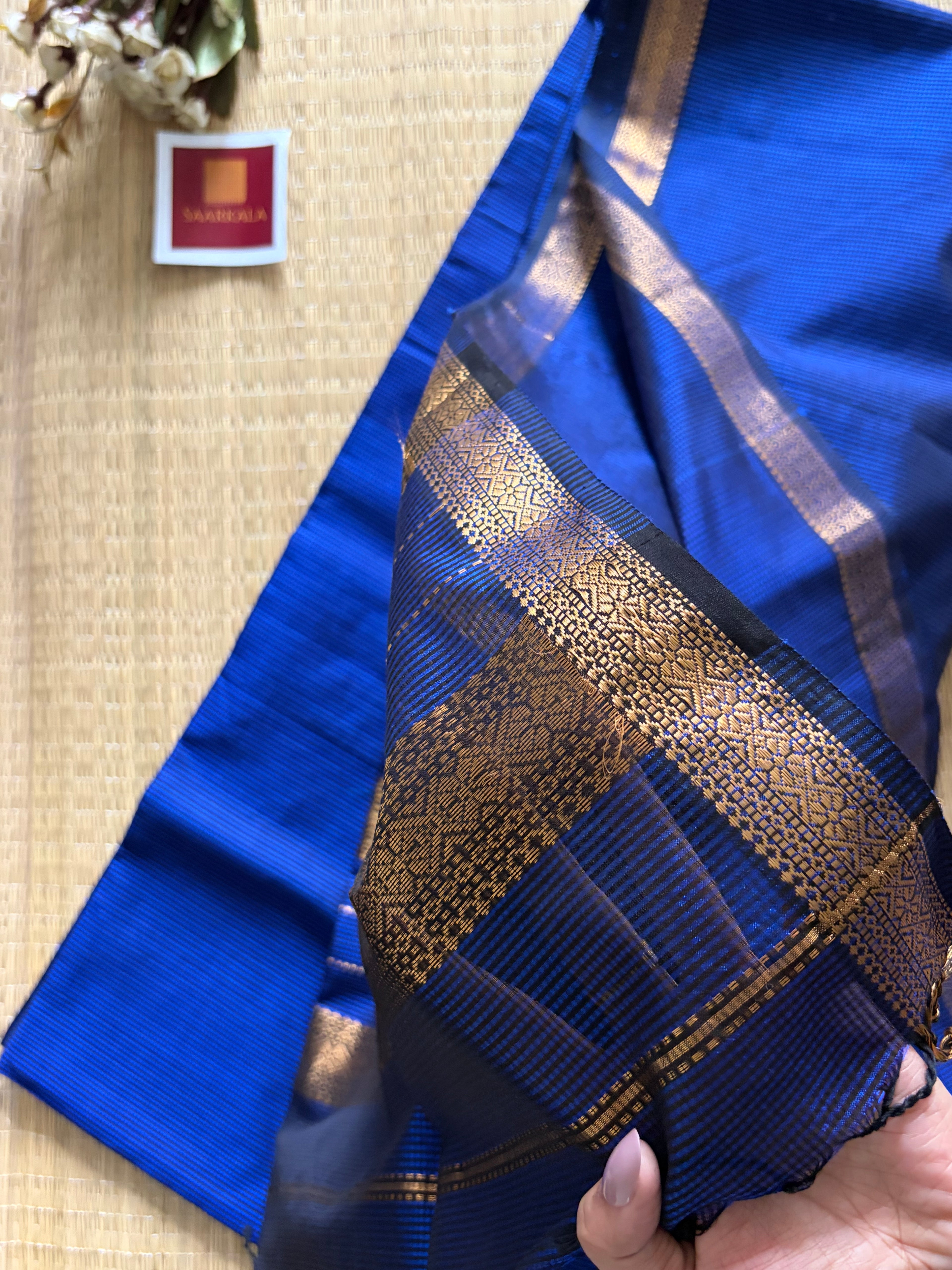 Garbh Reshmi Blue Maheshwari Handloom Saree