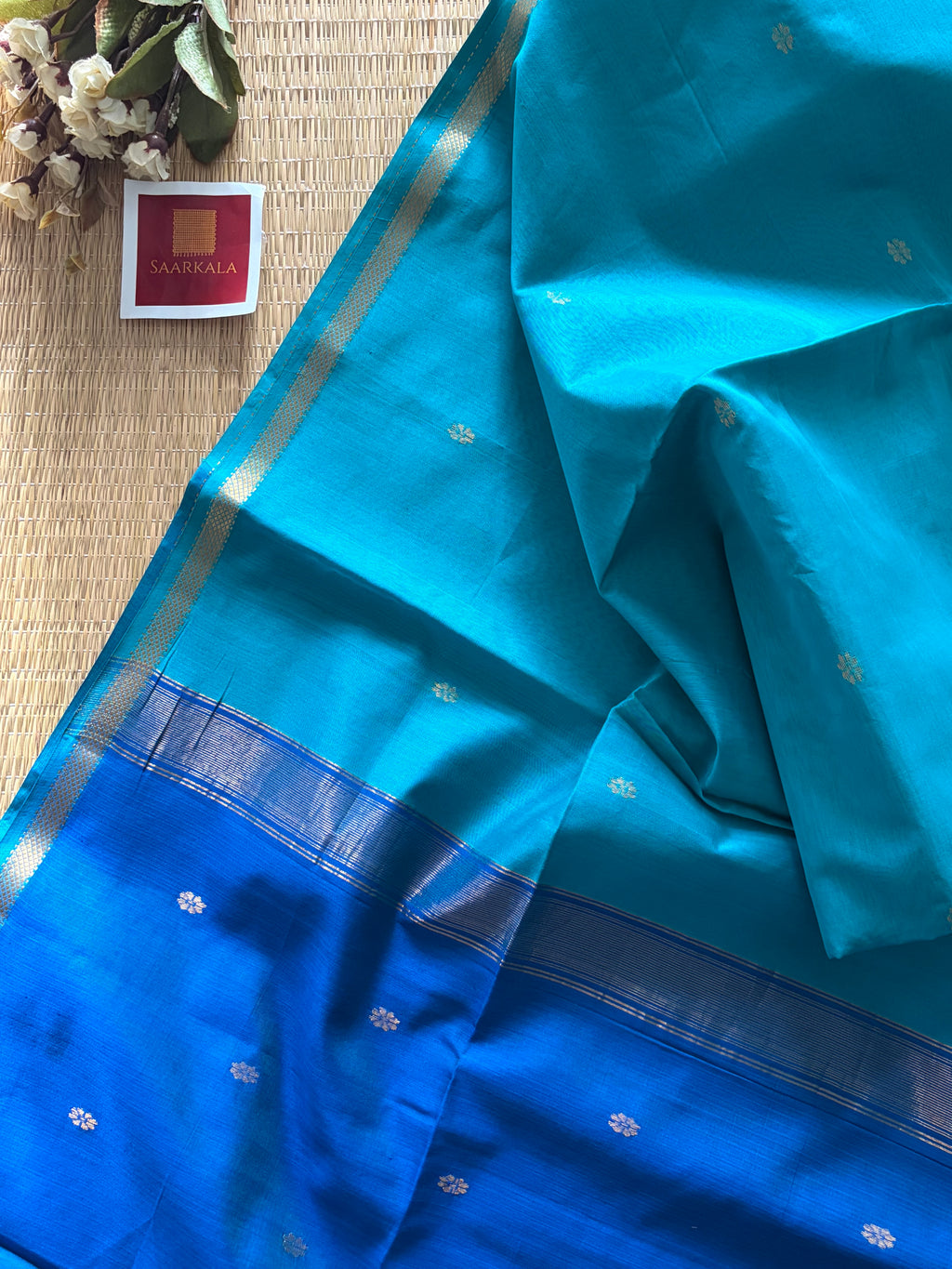 Malayi Rama Blue Maheshwari Handwoven Saree