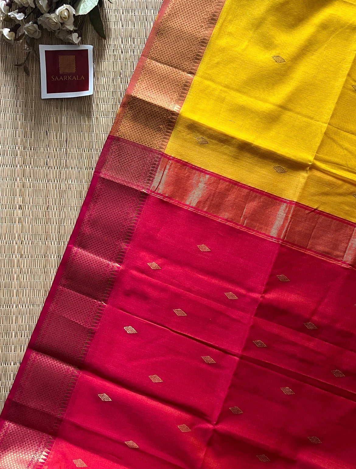 Karvath Pink Yellow silk & cotton pure Handloom saree