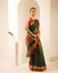 Checks Green Red Maheshwari Handloom Saree