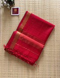Red Checked Maheshwari Handwoven Saree with Gold Zari Border