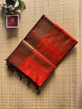 Rust Maheshwari silk and cotton Lotus Butta Saree
