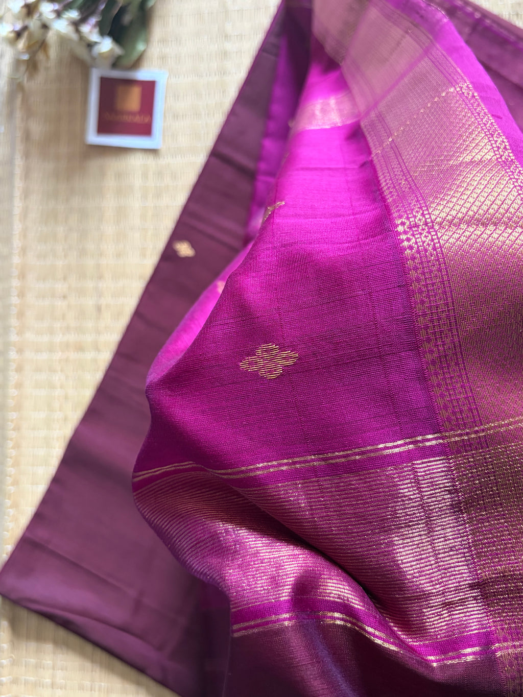 Diamond Deep wine and Magenta Maheshwari Handloom Saree