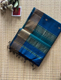 Sikka Rama Blue Maheshwari Handwoven Saree with Gold Zari Border