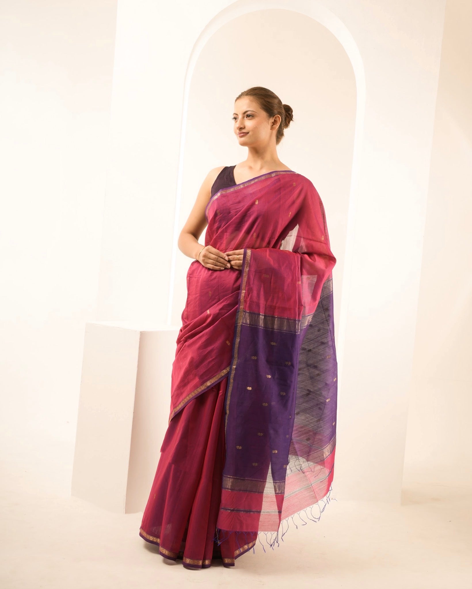 Chameli Pink Purple Maheshwari Handloom Saree