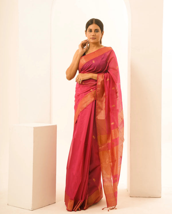 Lotus Pink Maheshwari Handloom Saree