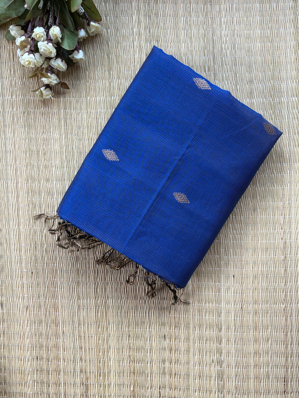 Electric Blue Tissue Silk Maheshwari Handloom Saree