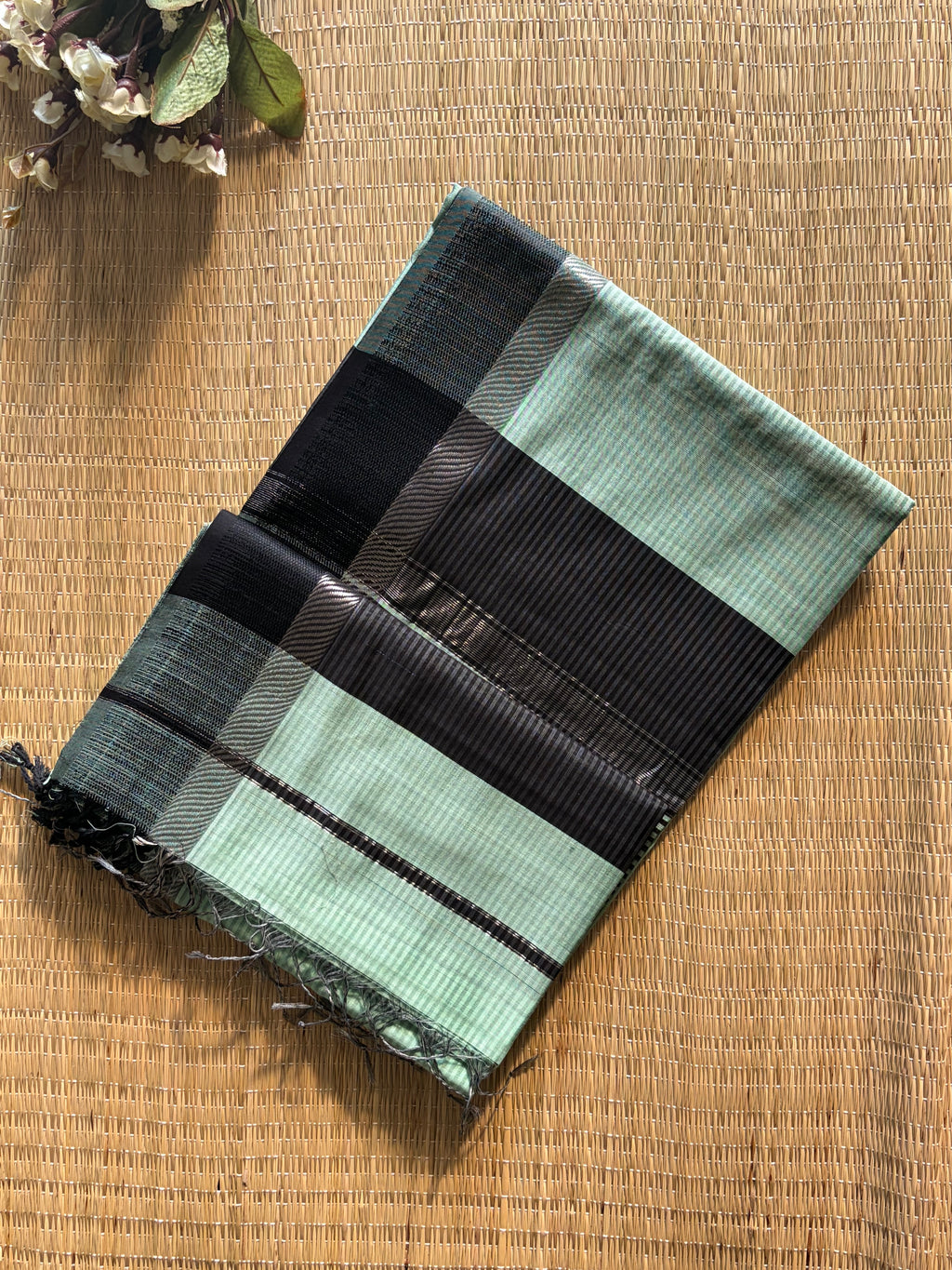 Leher Pista blue Maheshwari silk and cotton Saree