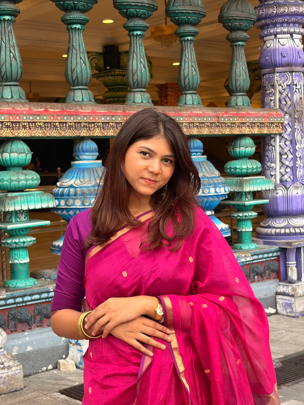 Malayi Magenta Purple Maheshwari Handwoven Saree