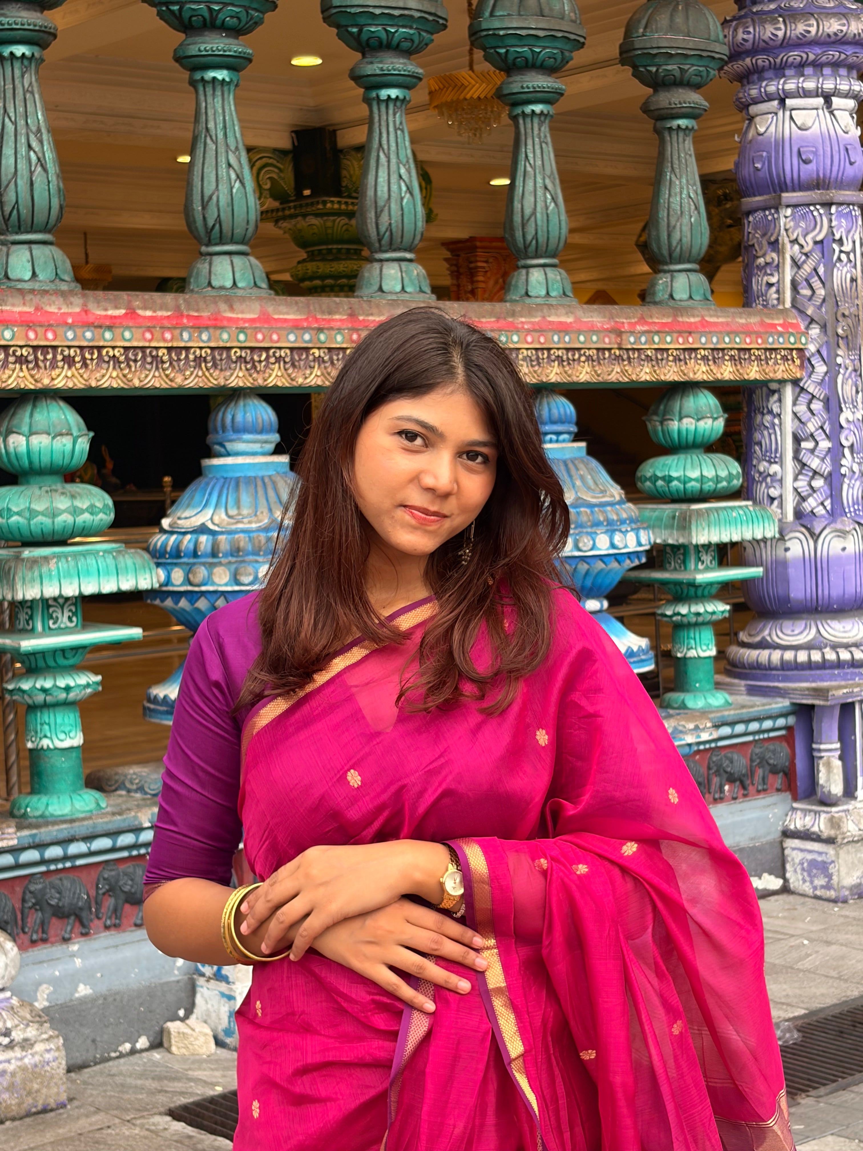 Malayi Magenta Purple Maheshwari Handwoven Saree