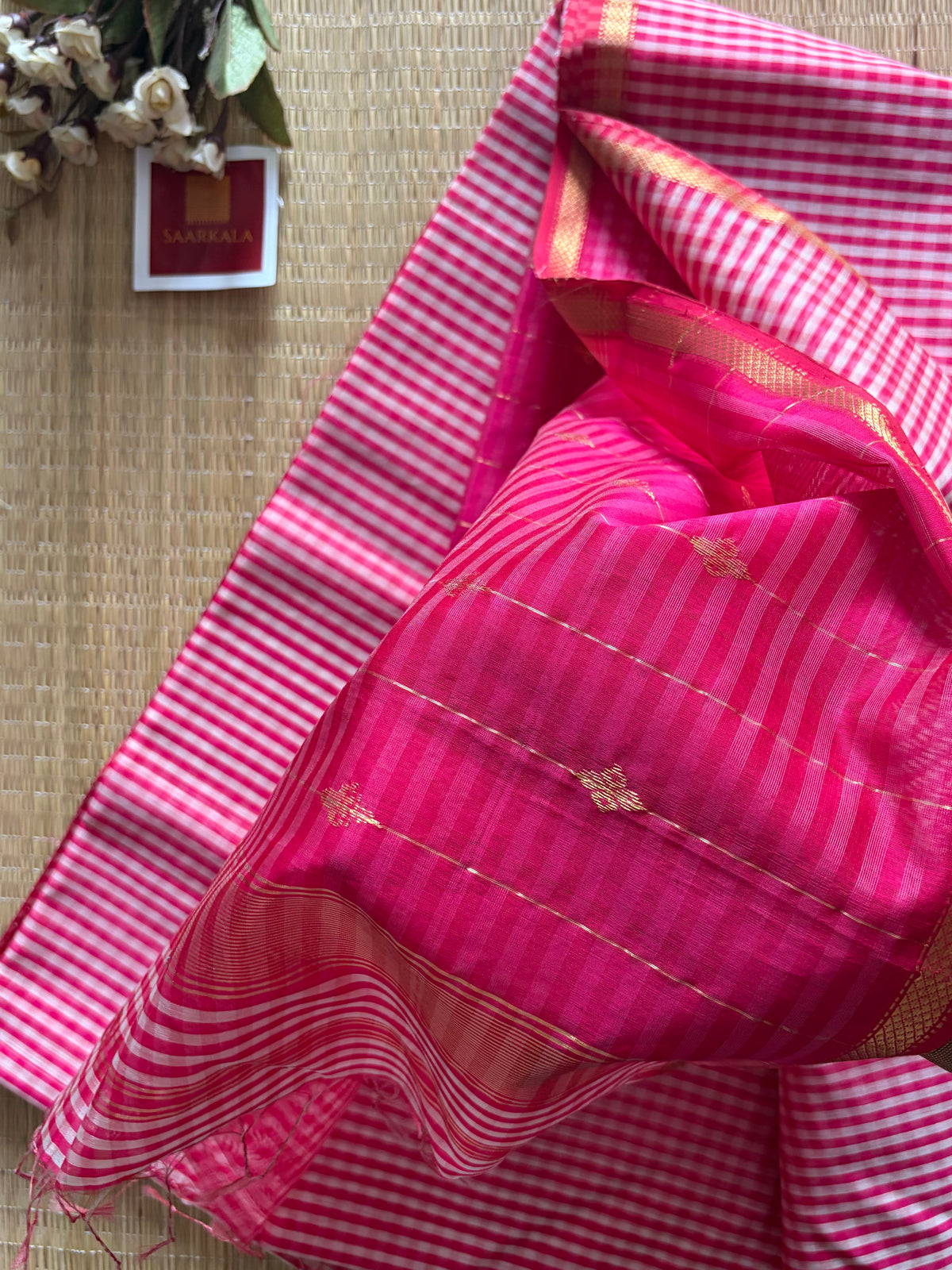 Gingham Pink Maheshwari Handloom Saree