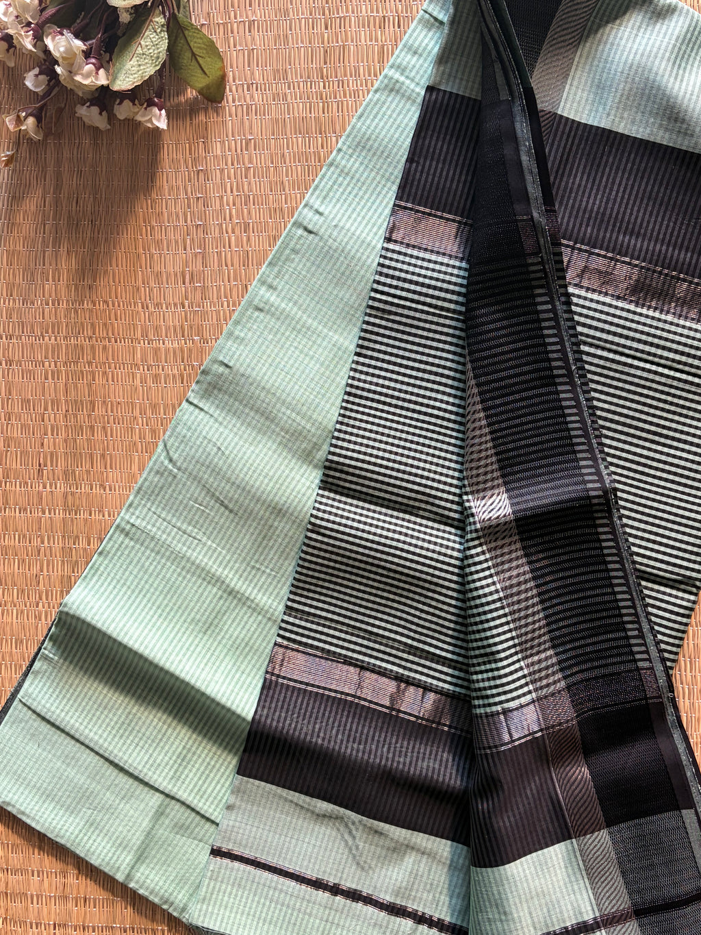 Leher Pista blue Maheshwari silk and cotton Saree