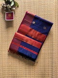 Blue Red Lotus Maheshwari silk and cotton Saree