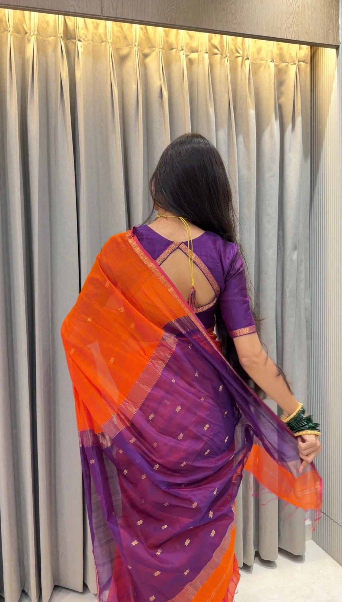Sayali Kesari Purple Pallu Maheshwari Handloom Saree