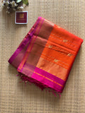 Patti Magenta Pink Maheshwari silk and cotton Saree