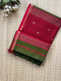 Chameli Red Parrot Green Maheshwari Handloom Saree