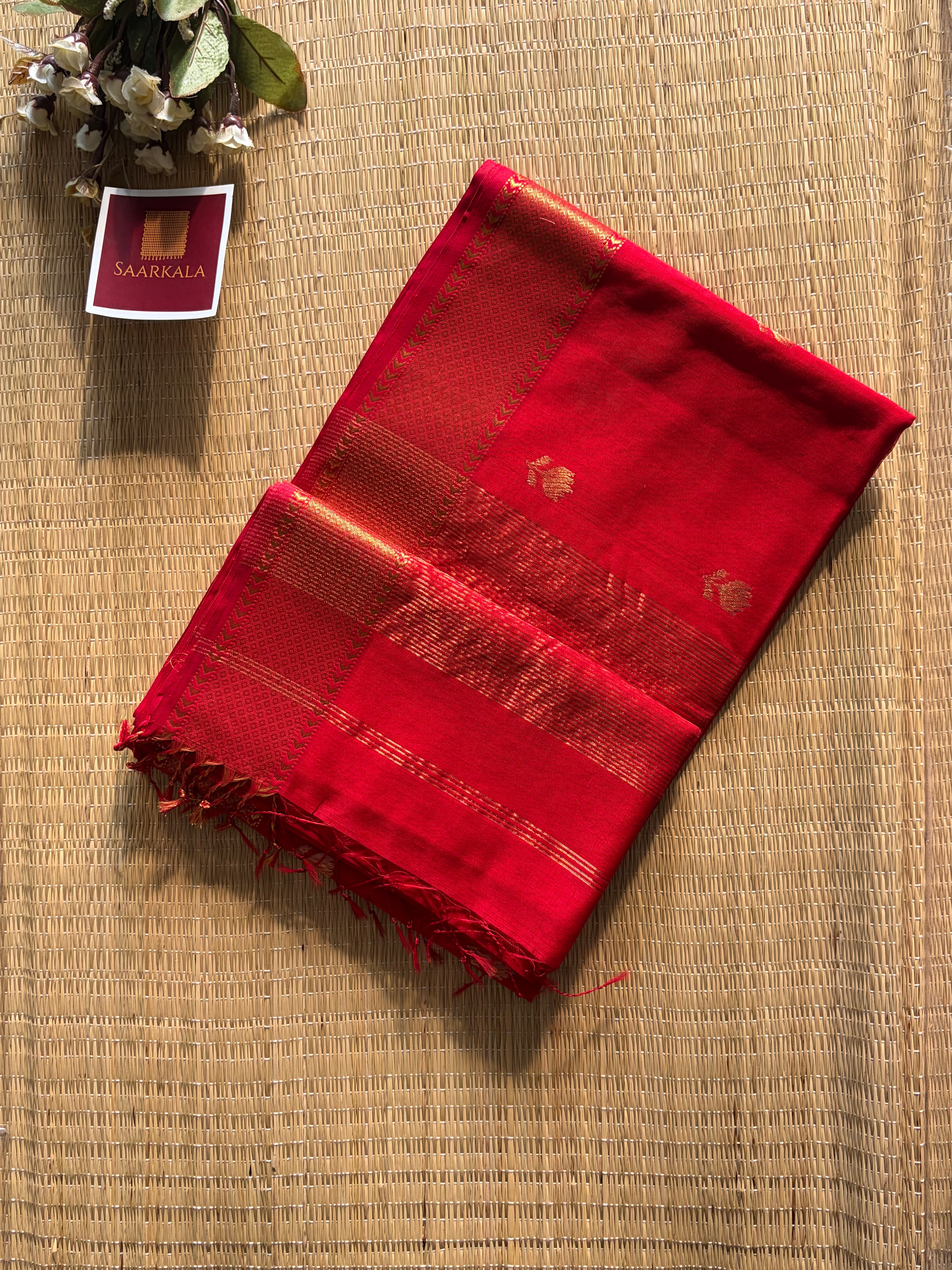 Red Lotus Maheshwari silk and cotton Saree