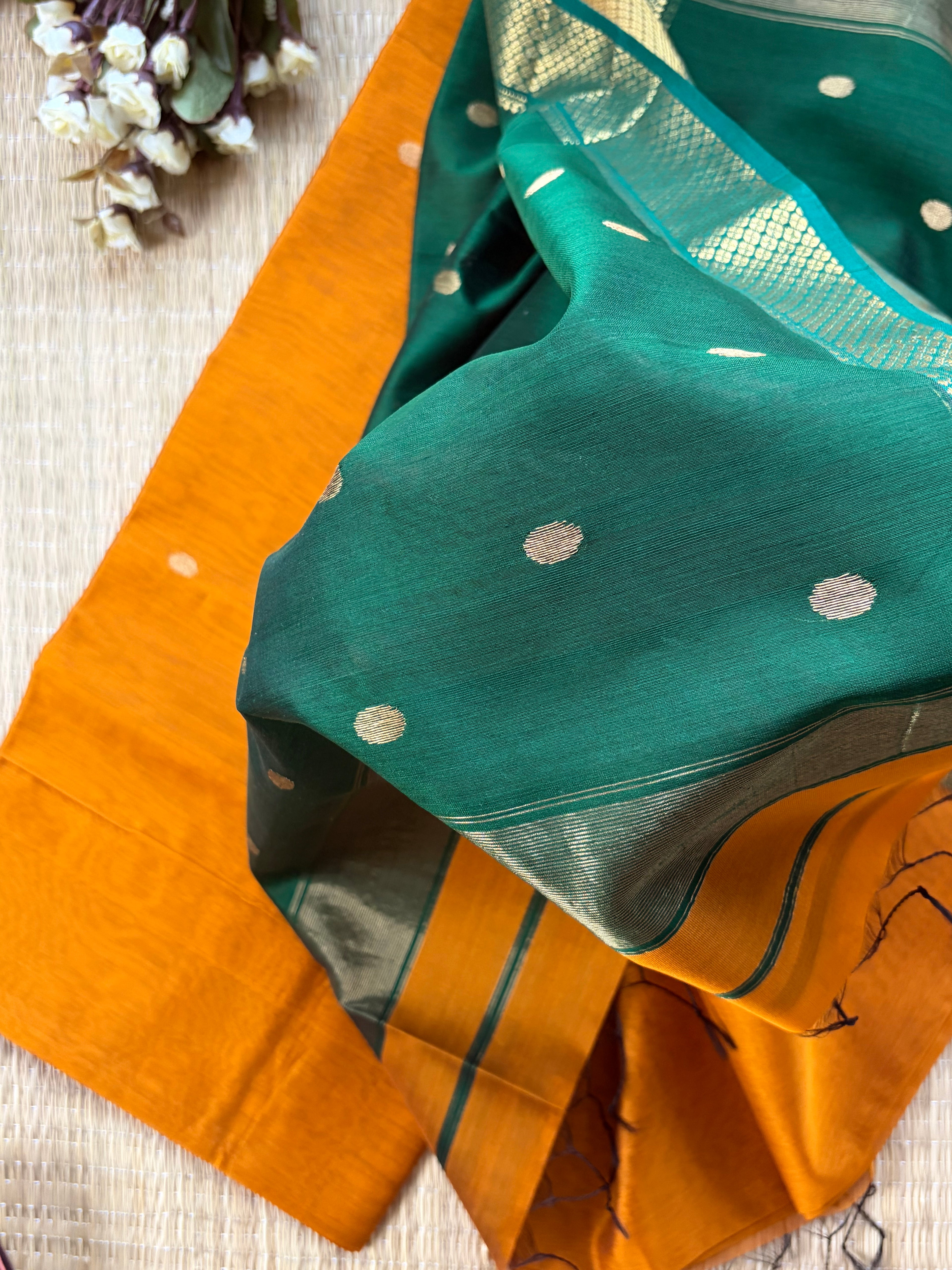 Haldi Sikka Buti Maheshwari Handloom Saree