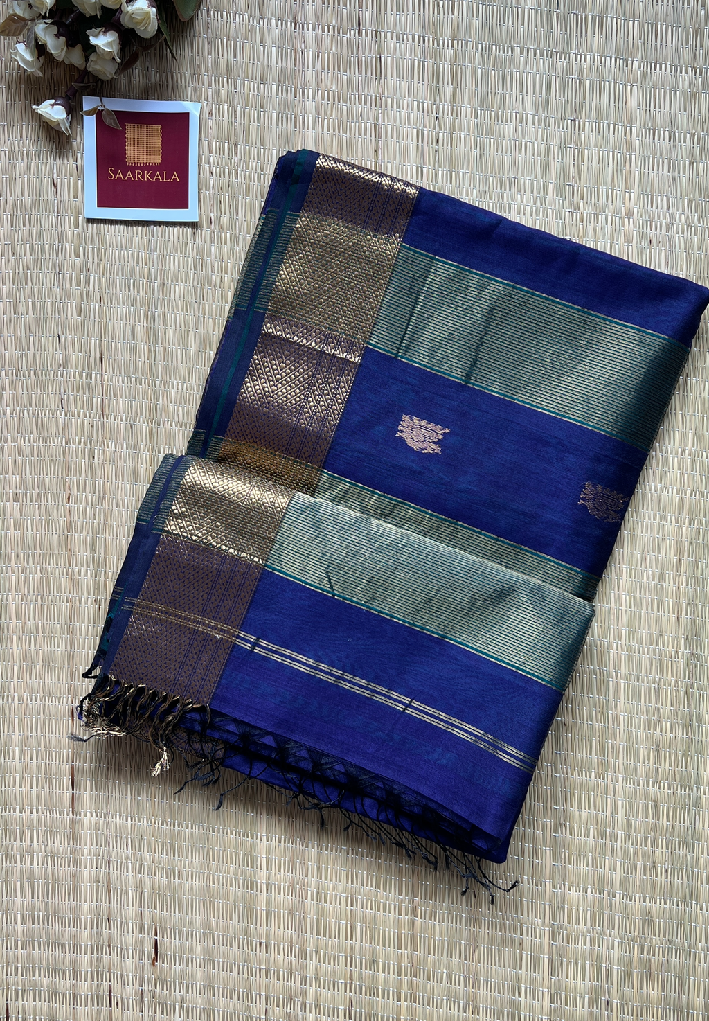 Morni Royal Blue Maheshwari Handloom Silk Cotton Saree