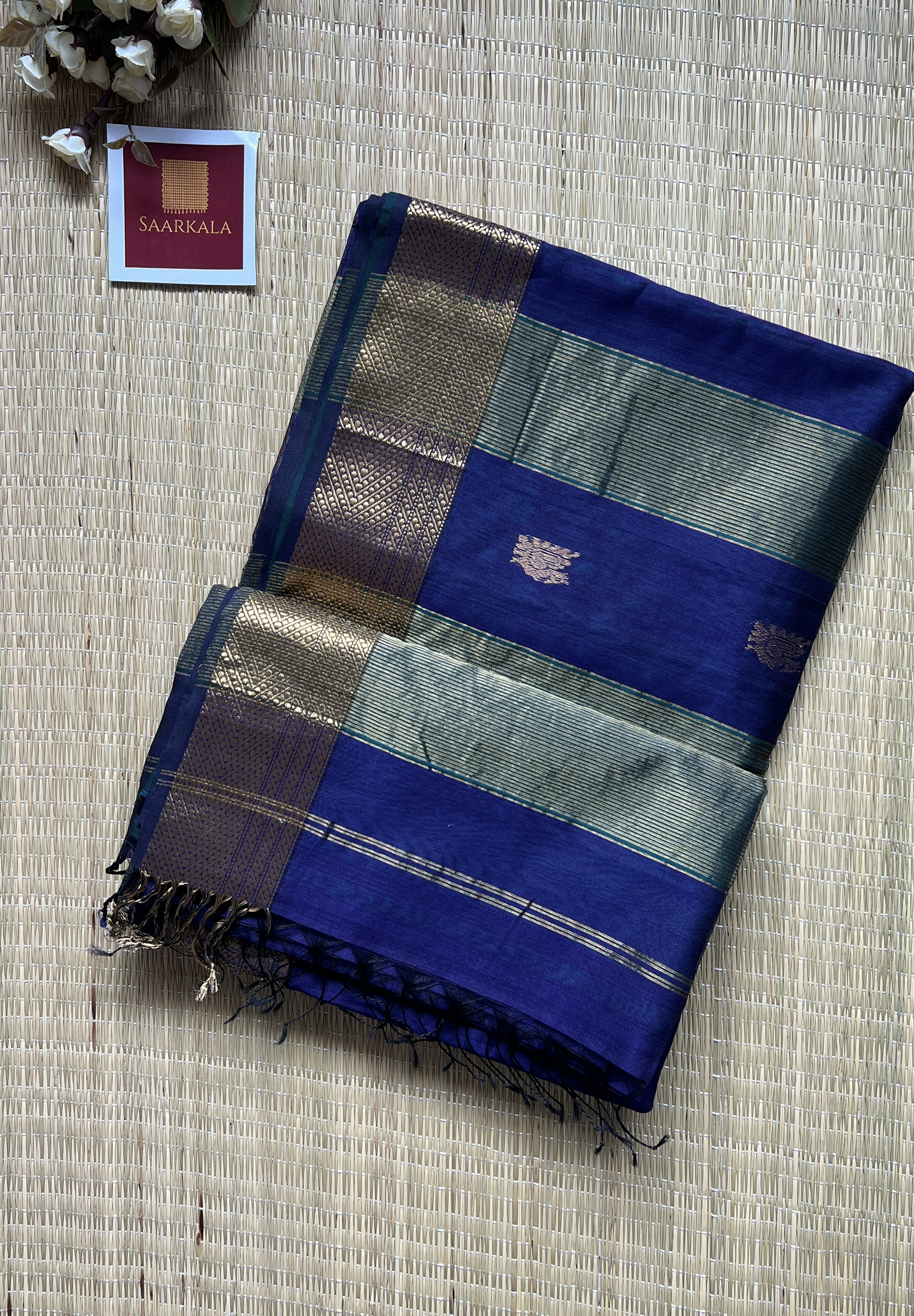 Morni Royal Blue Maheshwari Handloom Silk Cotton Saree