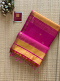 Yellow Light Gold Pink Rani Maheshwari Handloom Silk Cotton Saree