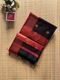 Black Red Lotus Maheshwari silk and cotton Saree