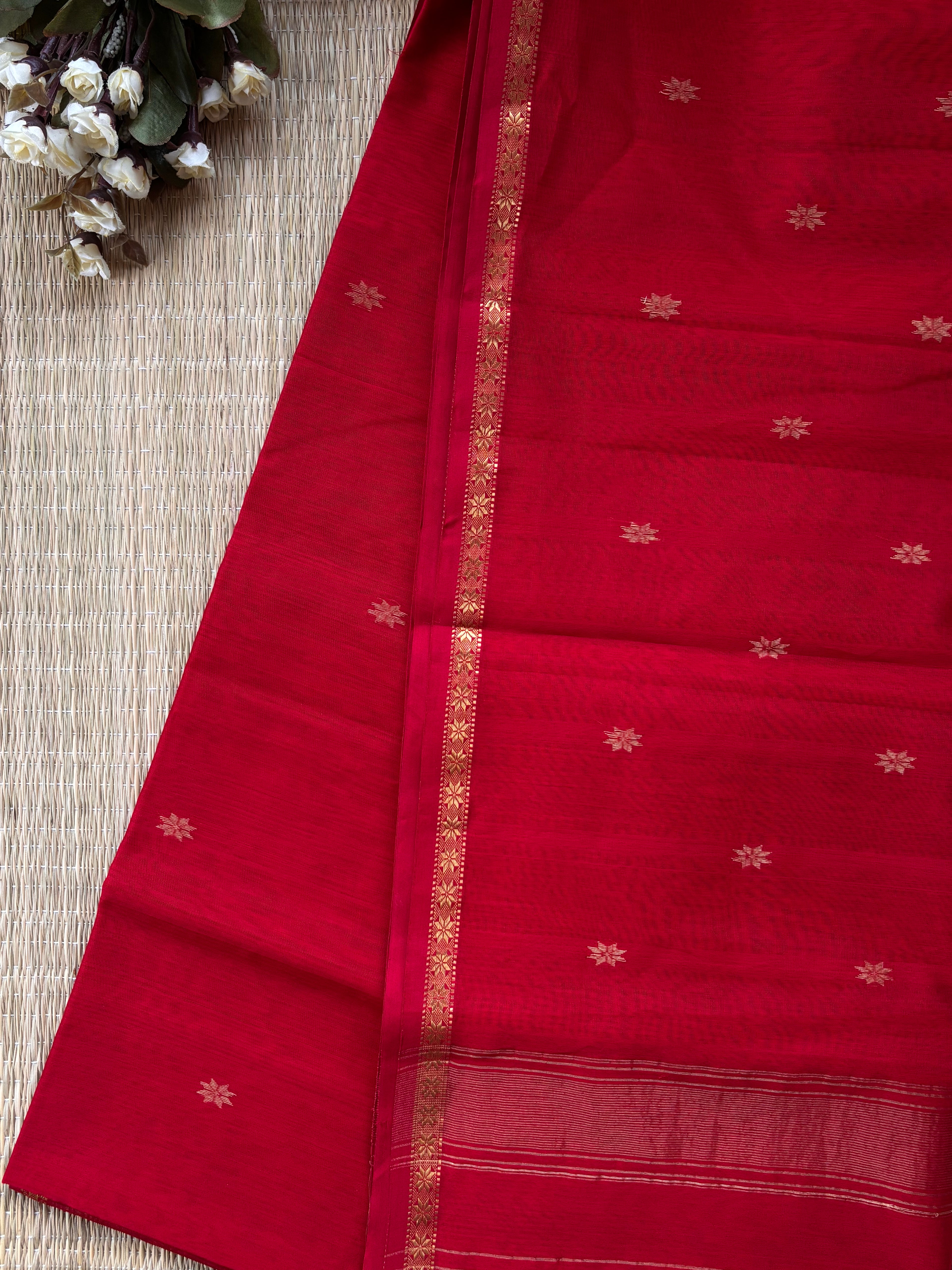 Chameli Red Maheshwari Handloom Saree