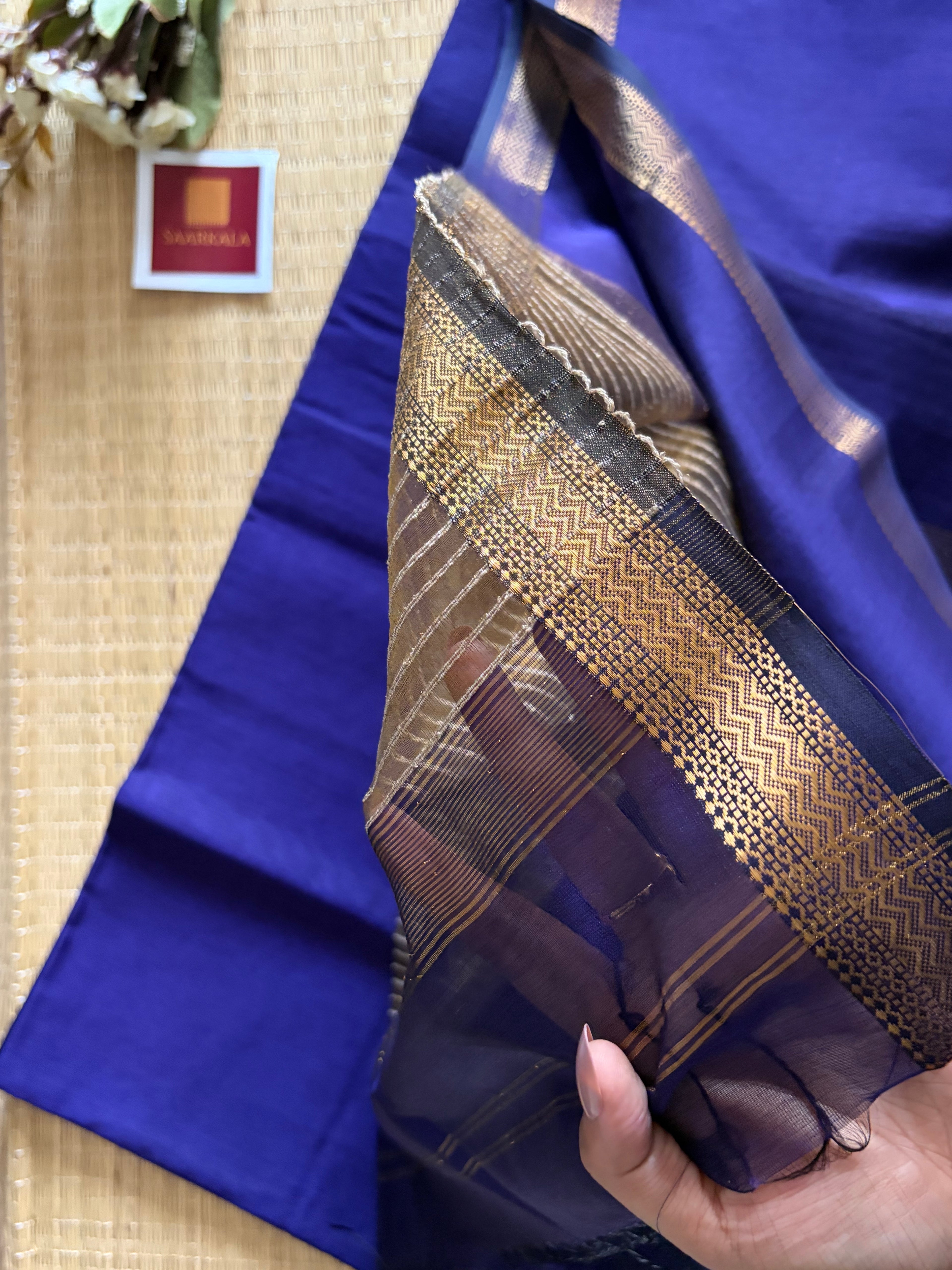 Blue kosa Maheshwari silk by cotton handloom saree