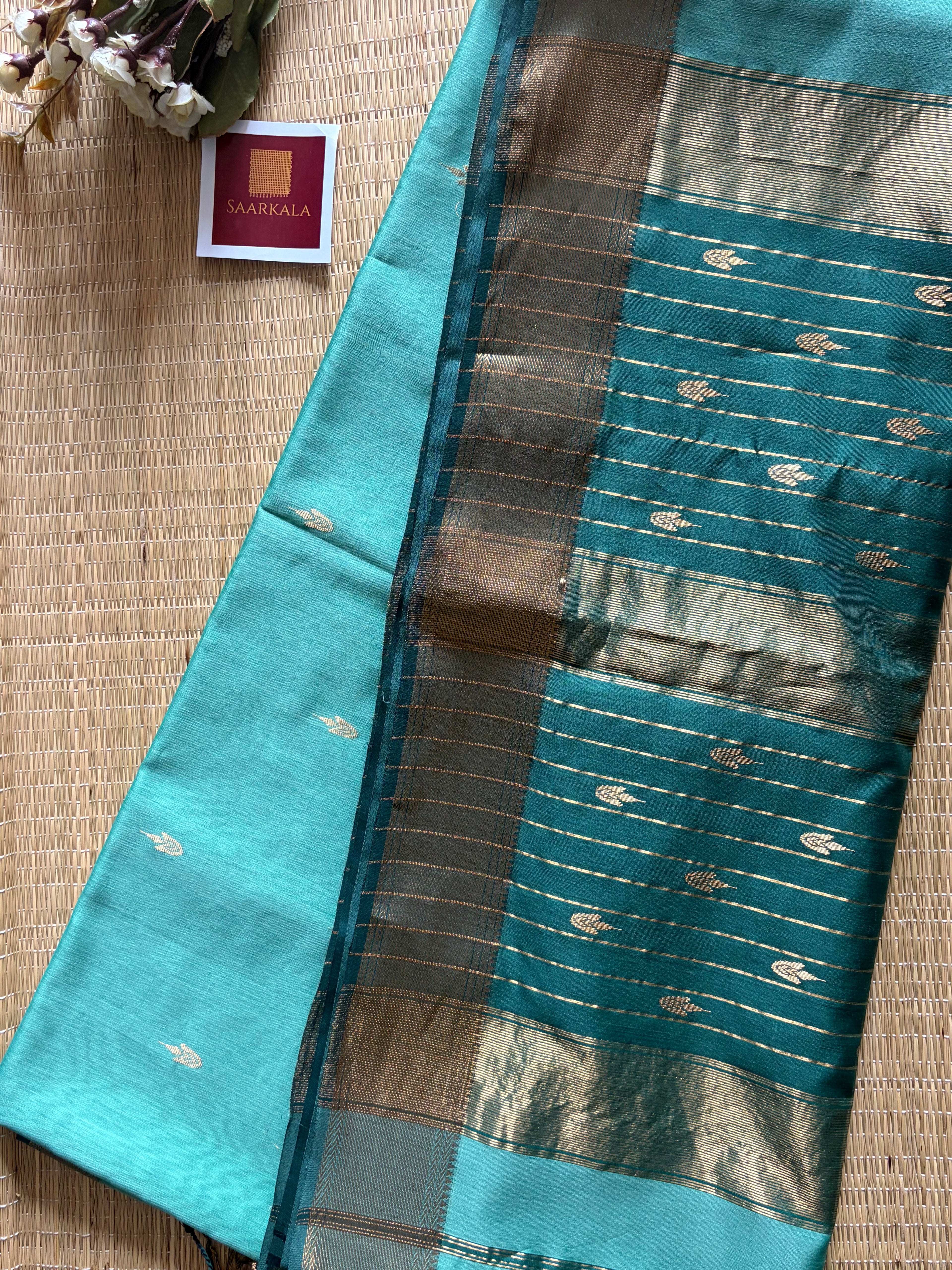 Asmani Blue Rama Maheshwari Handloom Saree