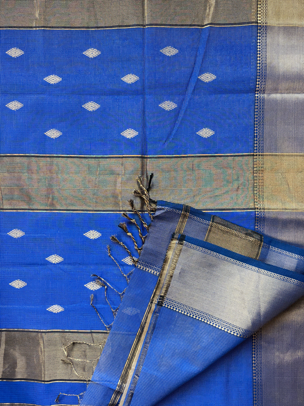 Electric Blue Tissue Silk Maheshwari Handloom Saree