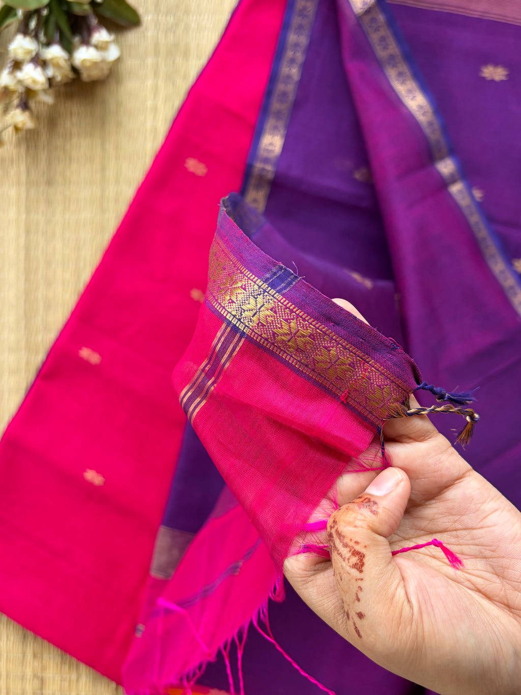 Chameli Fuchsia Pink Purple  Maheshwari Handloom Saree