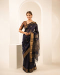 Lotus Black Maheshwari Handloom Saree