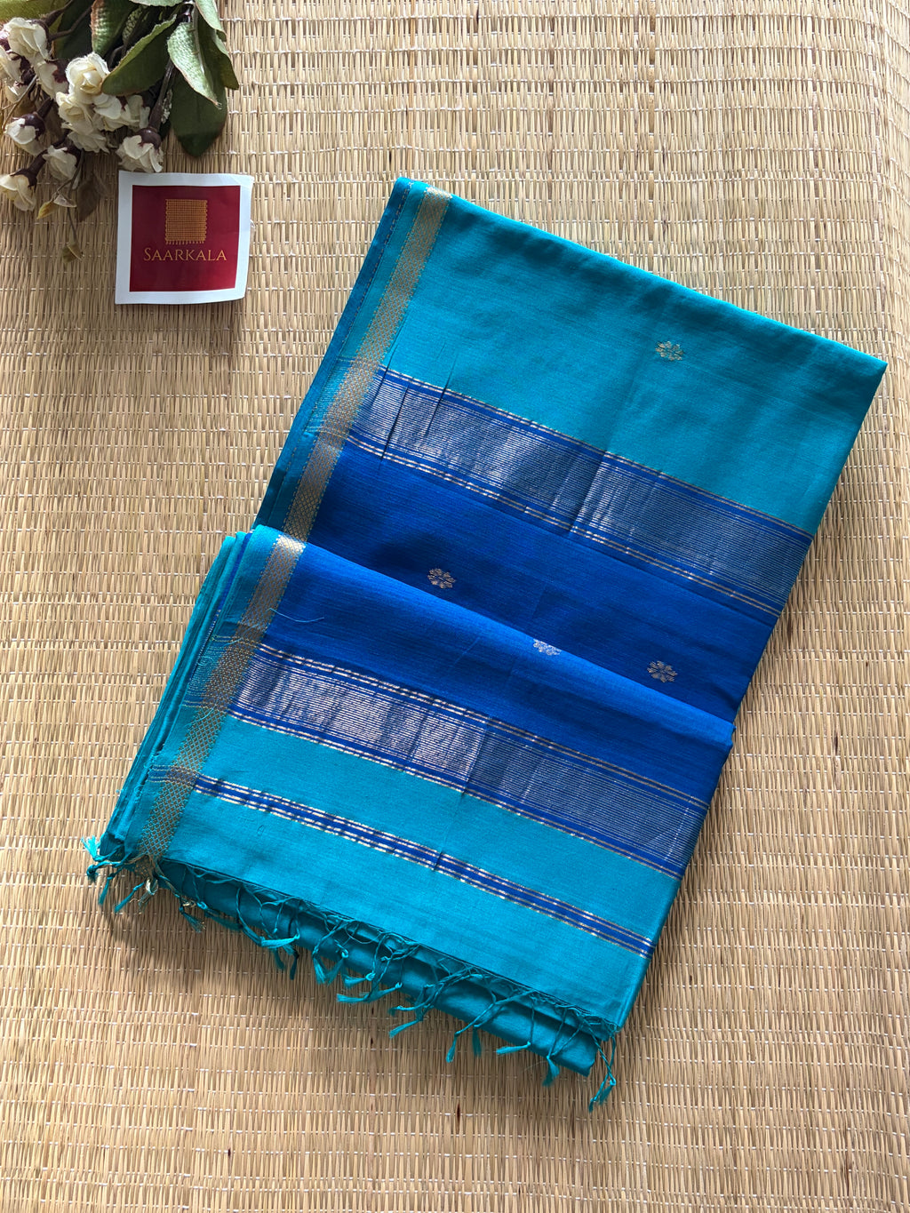 Malayi Rama Blue Maheshwari Handwoven Saree