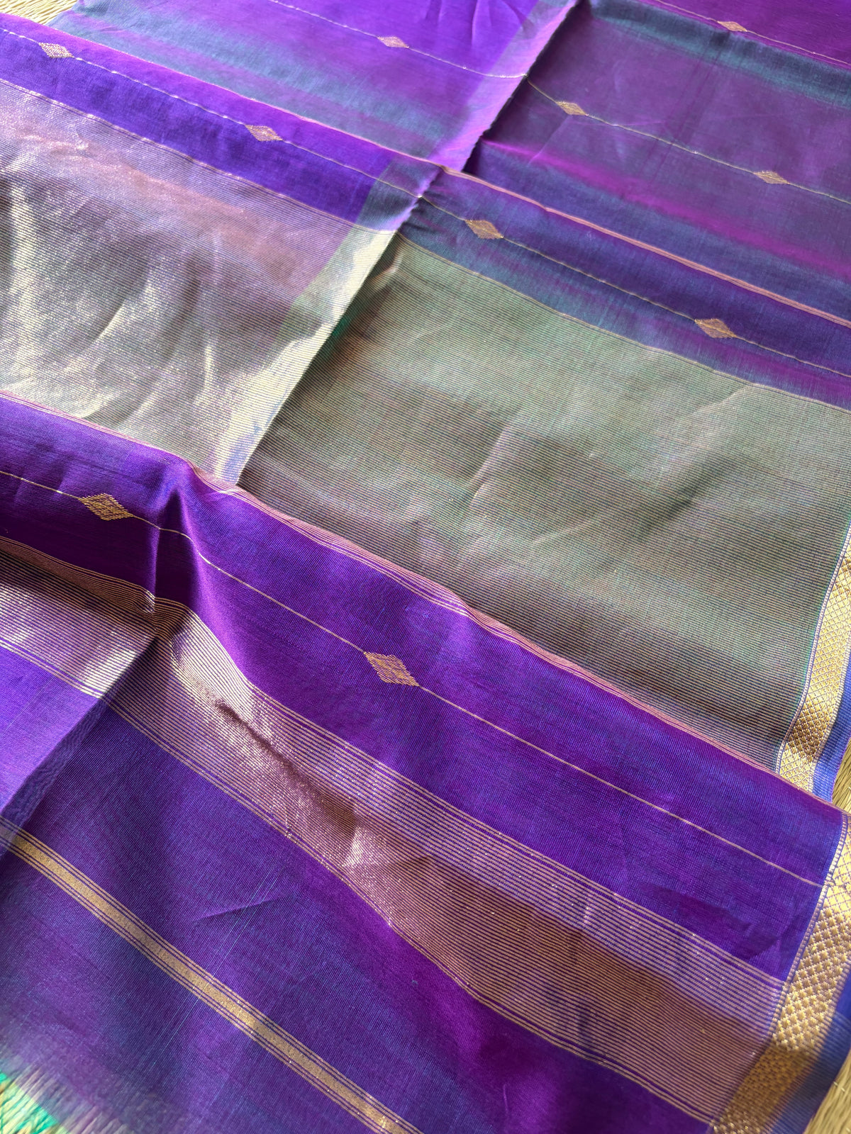 Purple Tint Shaded Silk & Cotton Maheshwari Handwoven Saree