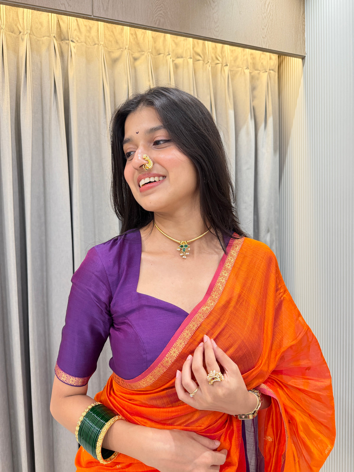 Sayali Kesari Purple Pallu Maheshwari Handloom Saree